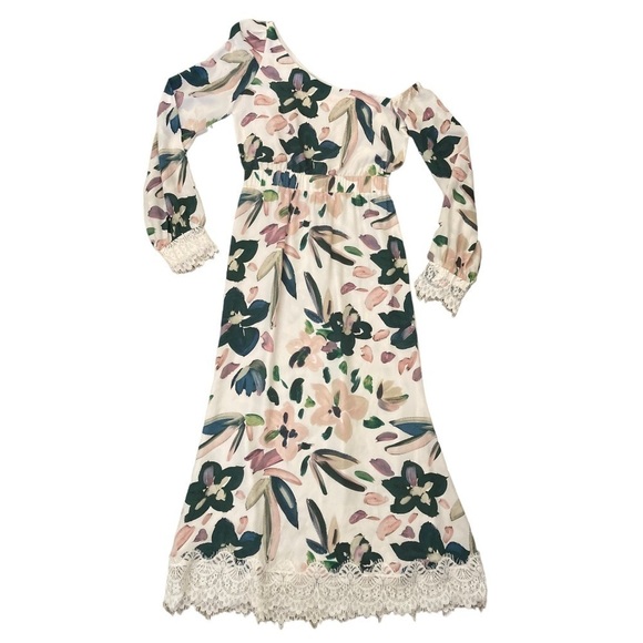 Stone Cold Fox Silk floral Off One Shoulder Maxi Dress with Lace detailing Rare - Picture 16 of 16